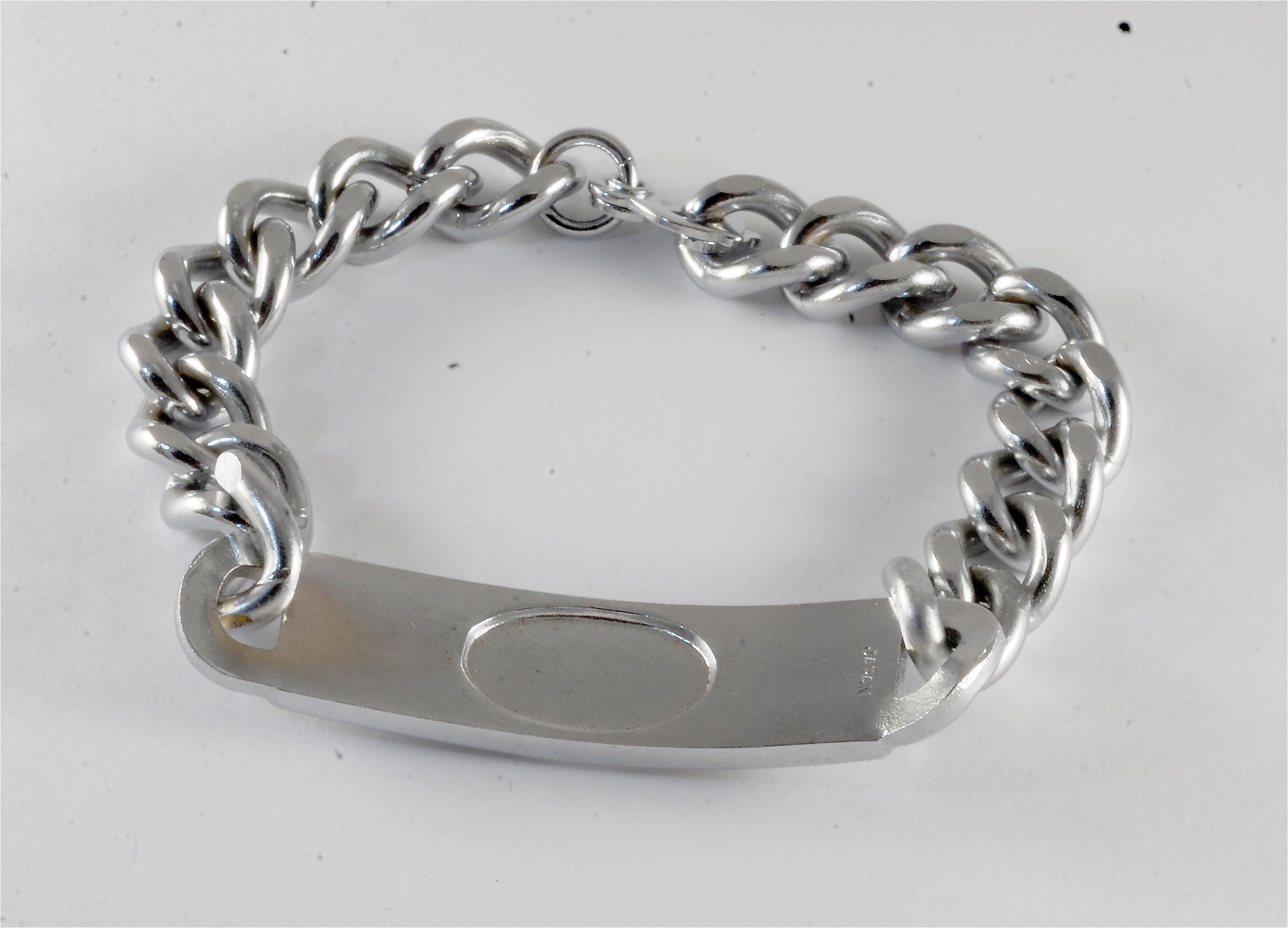 Vintage ID Oval Plaque Bracelet Silver Plated Brass 1960's