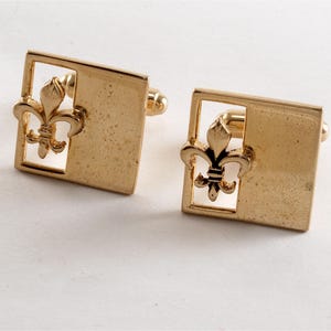 Gemelos vintage de flor de lis chapados en oro, joyería para hombre usada