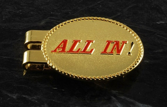 Vintage "ALL IN" Money Clip Gold Plated Brass & E… - image 2