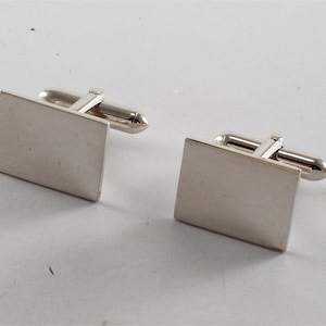 Vintage Plain Cuff Links Silver Plated Brass Cufflinks Pair Pre-Owned Japan