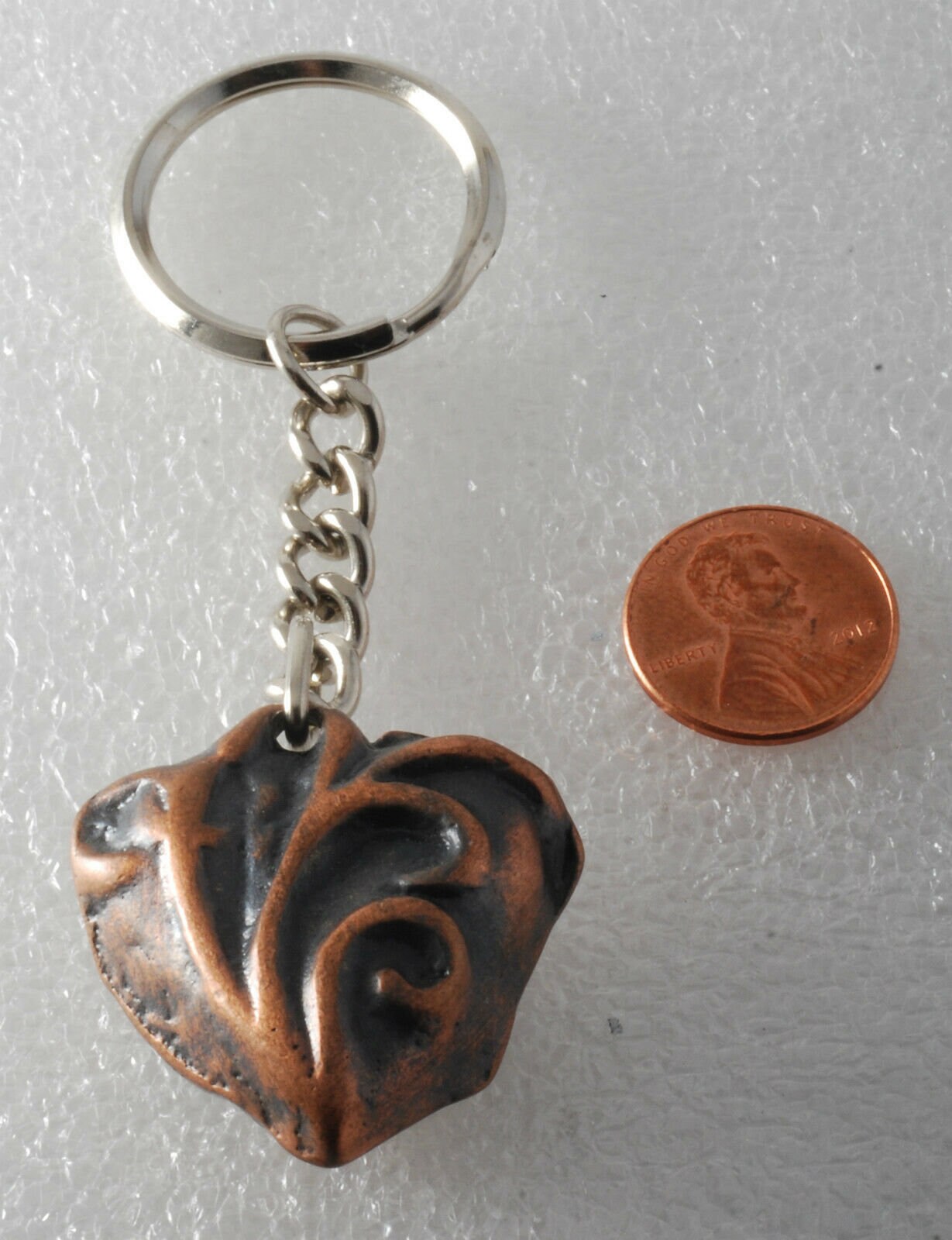 Bronze Colored Heart Key Ring With Veins Brass Metal Keychain Etsy UK
