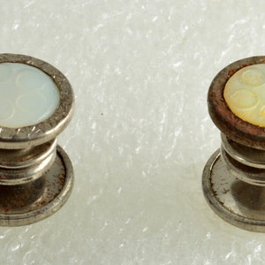 Antique Mother Of Pearl on Chromed Steel Round Cufflinks Snap Together 1920&#39;s