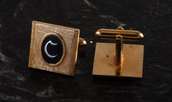 Letter R Personalized Silver and Black Initial Cuff Links Signed Swank