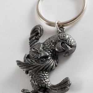 Vintage Parrot Pewter Metal  Key Chain Bird Keychain FOB NOS 1980&#39;S