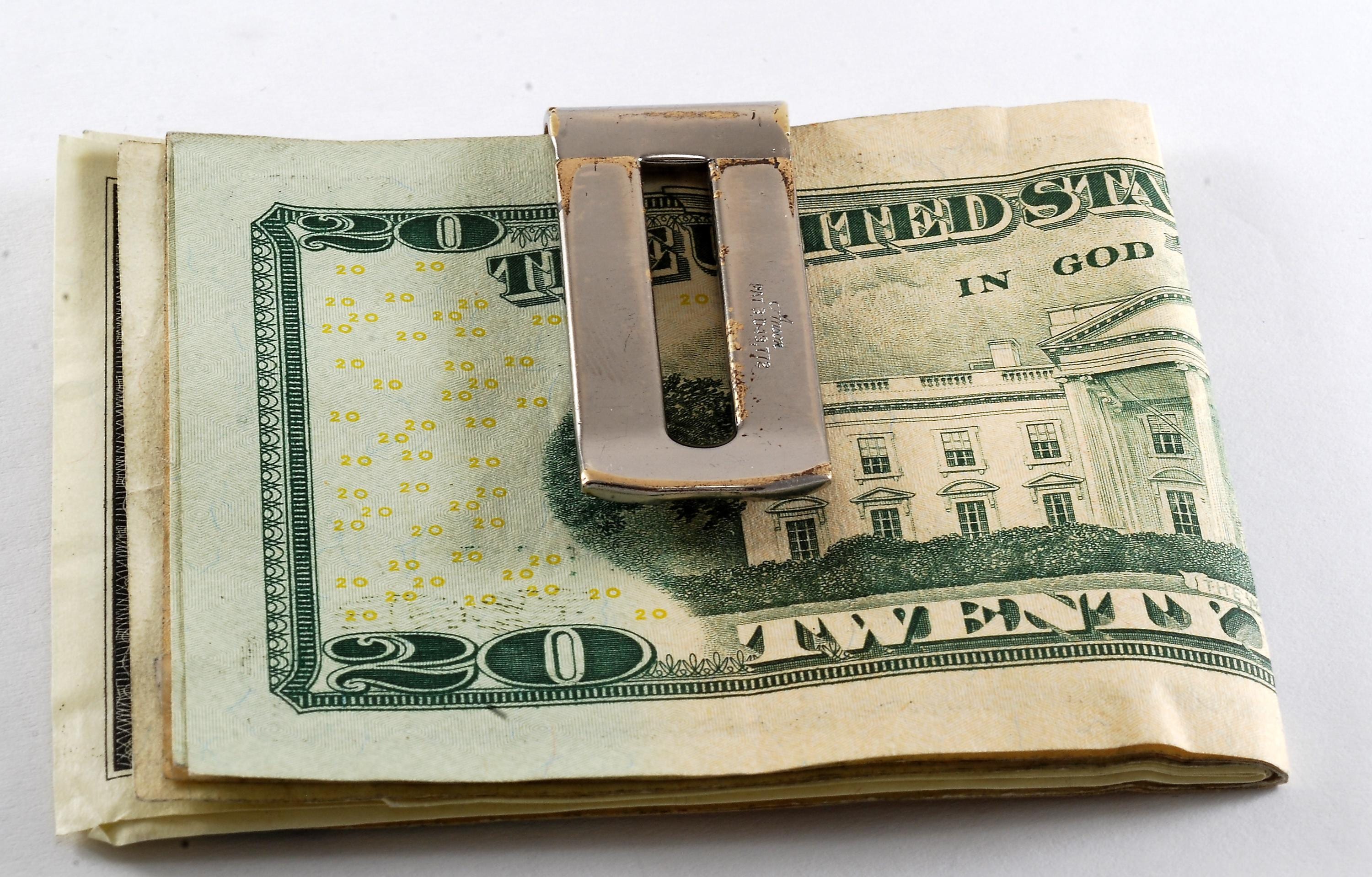 Vintage Anson Money Clip Silver Tone Metal Corner Etched Signed