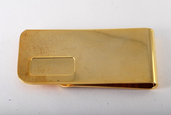 Vintage Collectible Shiny Gold Plated Brass Money Clip W Indent