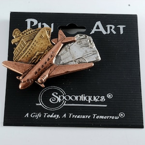 Pin Art Plane Train & Boats Travel Pin Made In USA Spoontiques New On Card