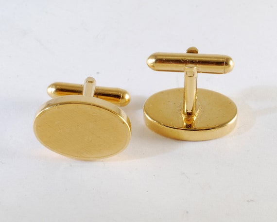 Vintage Oval Cuff Links Gold Plated Brushed Finis… - image 2