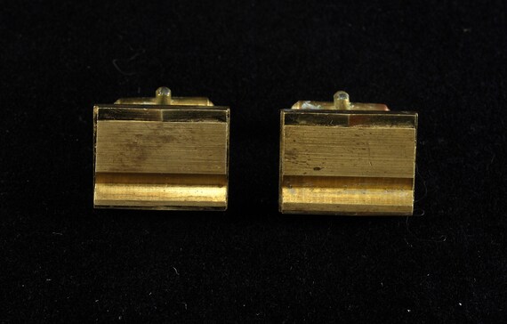 Vintage Raw Brass Slotted Men's Cuff Link Pair Me… - image 2