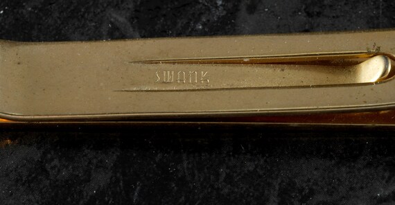 Vintage Swank Leather Laminate Tie Clip Large Wid… - image 3