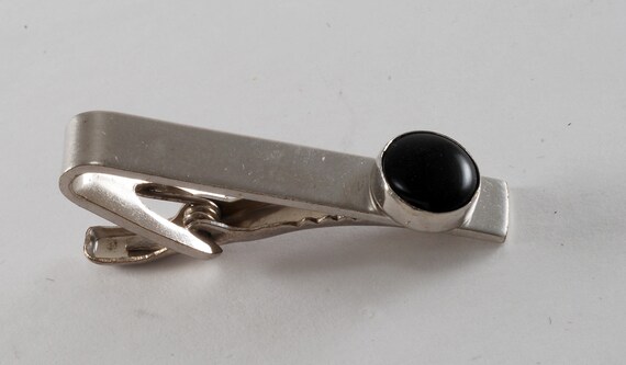 Vintage Manleigh Tie Clip Black Onyx on Silver Pl… - image 2