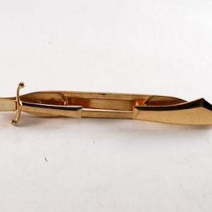 Vintage ANSON Sword Tie Clip Gold Plated Brass w Mother Of Pearl Handle Tieclip Signed