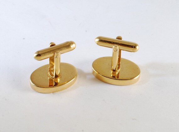 Vintage Oval Cuff Links Gold Plated Brushed Finis… - image 3