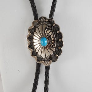 Vintage Western Bolo Tie Silver Tone with Faux Turquoise Retro Cowboy Neck Tie Western Fashion New Old Stock