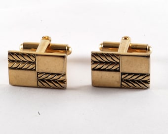 Vintage Cuff Links Fern Design Gold Plated Brass Etched Cufflinks Jewelry Pre-Owned USA