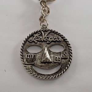Vintage Las Vegas Key Chain Happy Face Silver Plated Brass FOB Gambling NOS