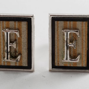 Vintage Swank Cuff Links Silver Plated Brass & Raised Letter &quot;E&quot; Used