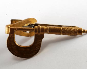 Vintage 1940s Micrometer Caliper Tie Clip Raw Solid Brass Machinist Tieclip New Old Stock