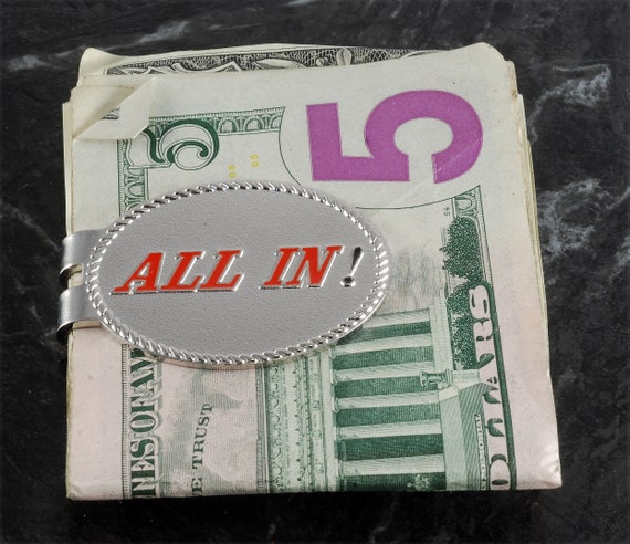 Vintage "ALL IN" Money Clip Silver Plated Brass &… - image 3