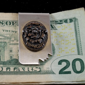 Vintage Money Clip &quot;Money Hungry&quot; Moneyclip on Silver Plated Brass Used.
