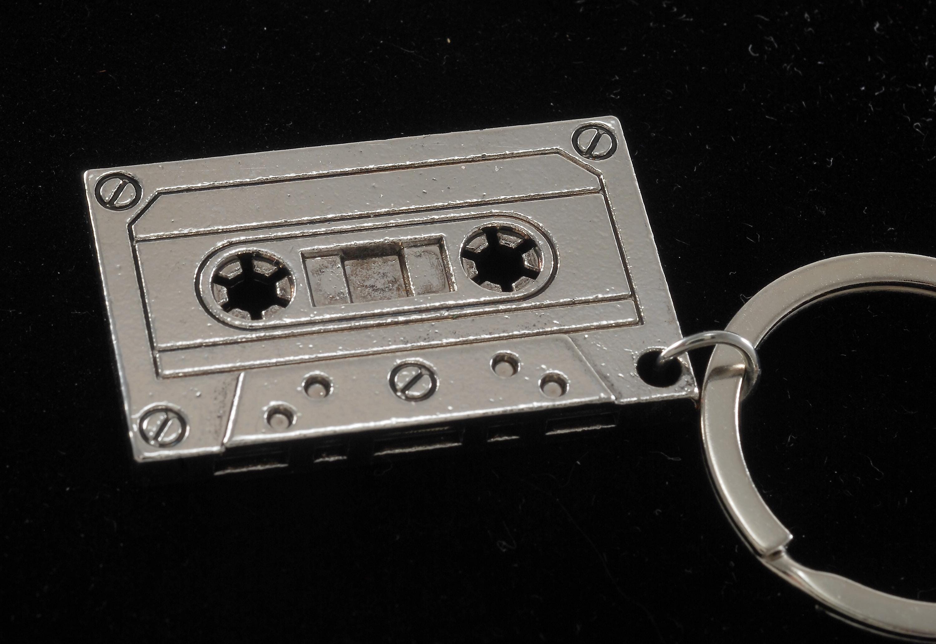 Old Time Key Rings Cassette Key Ring Retro 1980's Silver Plated Men's or Women's Old Scool ...