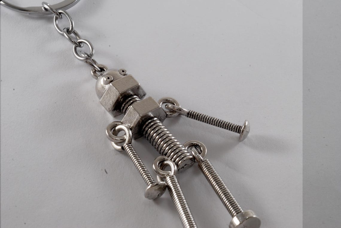 Key Chain Silver Tone Nut and Bolt Robot Man Keychain New Old Stock - Etsy