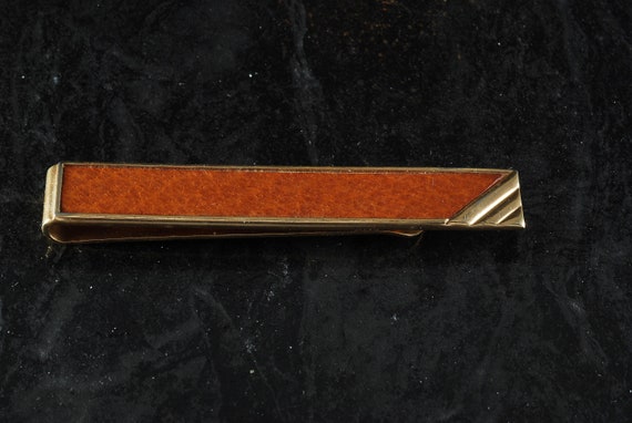 Vintage Swank Leather Laminate Tie Clip Large Wid… - image 1