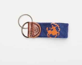 Sagittarius Keychain | Hand-Stitched Needlepoint, Leather Trim