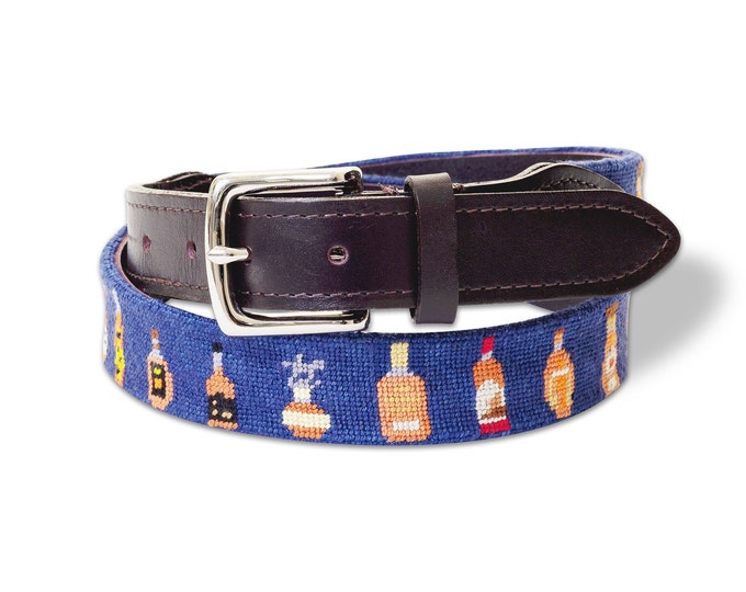 Bourbon Needlepoint Belt / Graduation Gifts / Designer Leather Belts