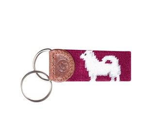 Samoyed Keychain, Hand-Stitched Needlepoint Dog Key Fob