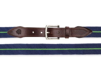 Designer Surcingle Needlepoint Belt Gifts for Men, Green Stripe Belt Unique Gifts, Cute Colorful Belt Buckle Belts for Women