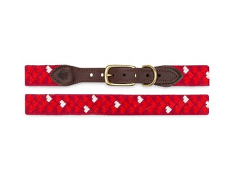 Hand-Stitched Heart Dog Collar, Leather, Solid Brass Buckle