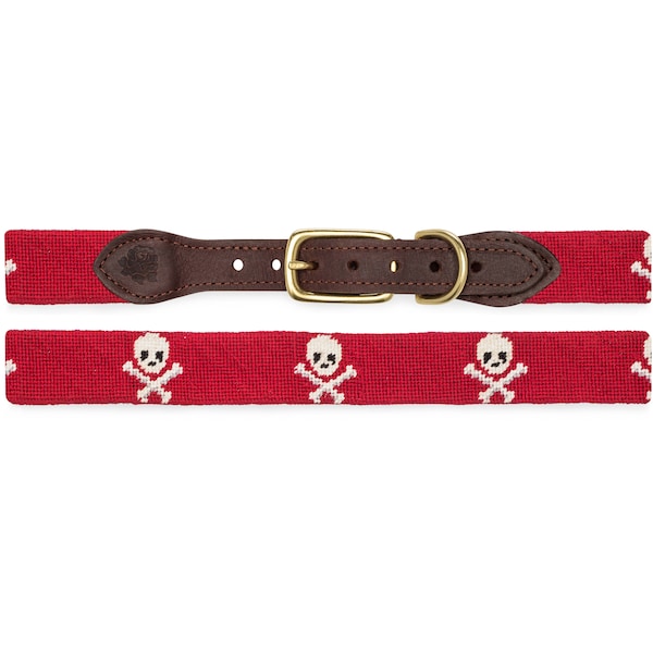 Needlepoint Dog Collar Jolly Roger Dog Supplies, Fashionable Designer Dog Accessories, Female Cute Leather Dog Collar