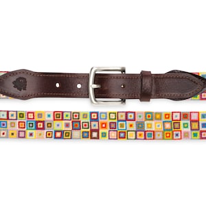 Cinturones personalizados geométricos Needlepoint cosidos a mano, regalos de cinturón bordado hechos a mano para mujeres Regalos para hombres, cinturones de diseño coloridos y frescos