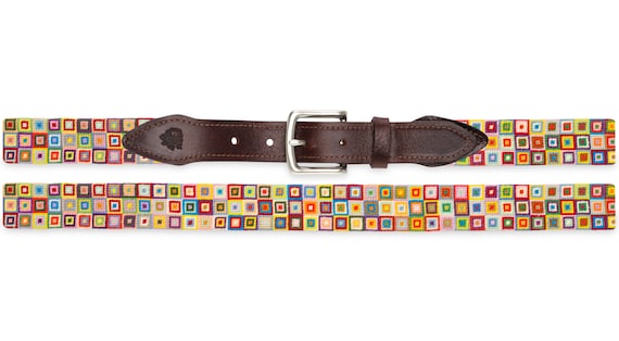 Hand Stitched Needlepoint Belt, Geometric Embroidered  display picture 3