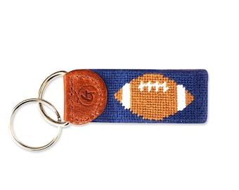 Needlepoint Football Keychain, Leather Trim - Handmade in Haiti