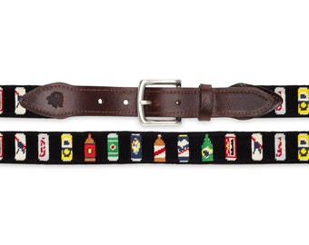 Custom Handstitched Beer Bottles Needlepoint Belt, Custom Gifts for College Students, Back to School Accessories, Trending Now