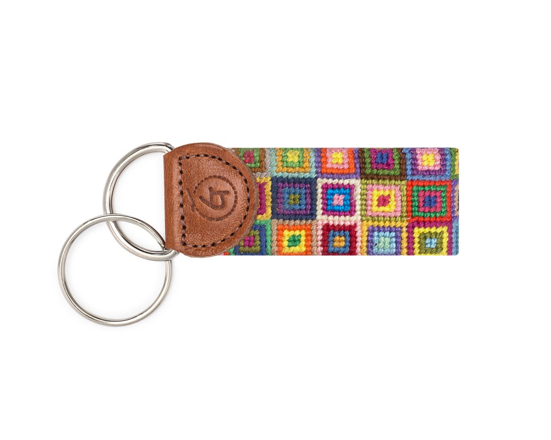 Squares Keychain / Needlepoint / Keychain Gift / Pretty Keychain