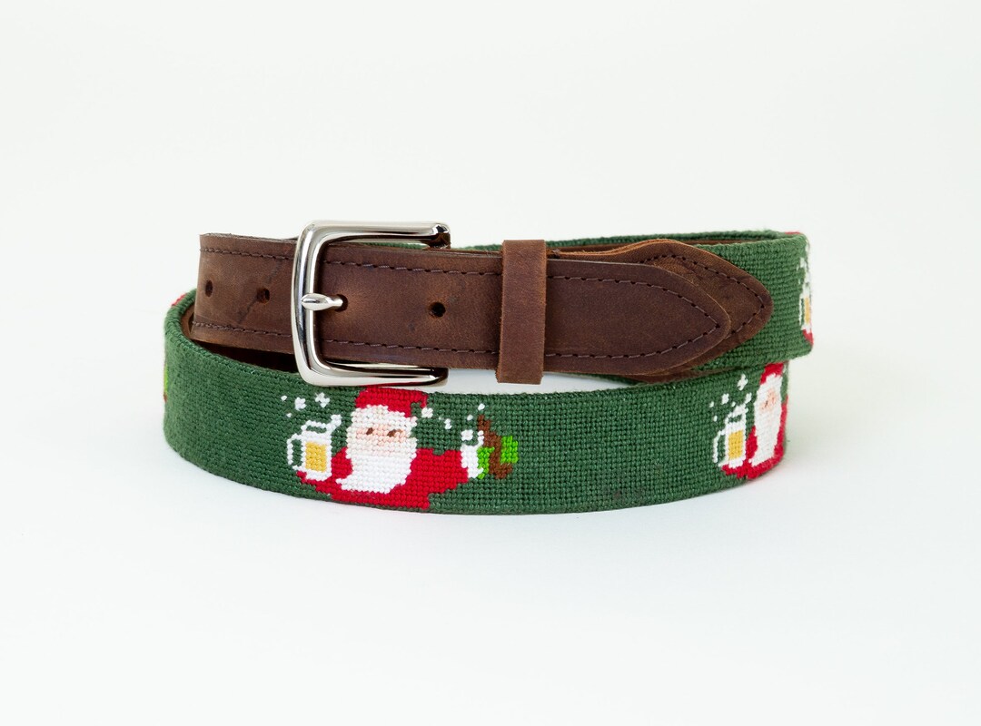 Boozy Santa Needlepoint Belt green / Xmas Belt / Holiday Needlepoint