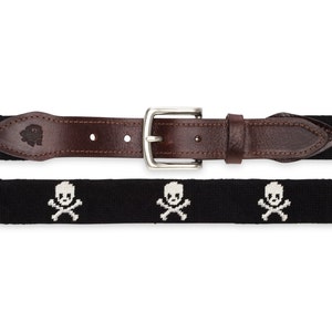 Jolly Roger Belt Needlepoint Custom Belt, Cool Skull Needlepoint Belt, Regalos piratas únicos para hombres, Cinturones personalizados para hombres