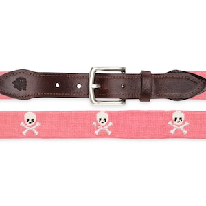 NEEDLEPOINT KEY FOB, Jolly Roger, Pink main image 1