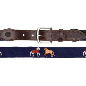 Belt with Horses (Navy) / Needlepoint Equestrian Belt / Equestrian Belt / Horse Lovers Gift / Horse Belt / Needlepoint / Equestrian Gift