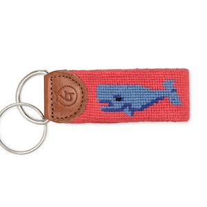 Whale Keychain / Beach Gifts / Cute Beach Gift / Beach Gift / Hand Stitched Keyfob / Summer Gifts / Beach Key Chain / Needlepoint Fob
