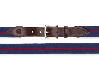 Surcingle Needlepoint Belt Gifts for Men, Colorful Red Stripe Cool Belts for Men, Custom Belts for Men, Women Western Belt