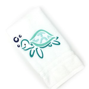 Embroidered Bathroom Hand Towels - Sea Turtle Design, Nautical Decor, Beach Bathroom Towel, Save the Turtle Hand Towel, Housewarming Gift