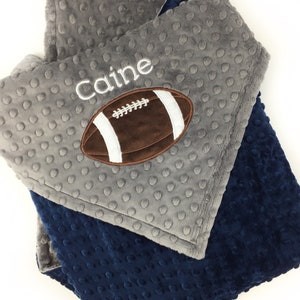 Personalized Football Blanket, Gray and Navy Minky, Gift for Football Fan, Toddler Blanket, Plush Baby Gift, Navy Blanket for Boys