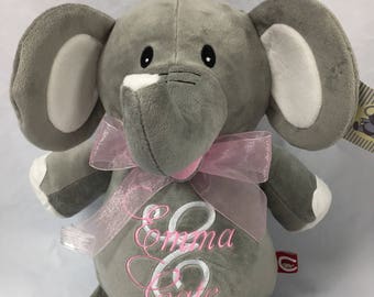 Personalized Stuffed Elephant, Gray Elephant, Customize with Name or Birth Stats, Keepsake Baby Gift, Photo Prop Elephant