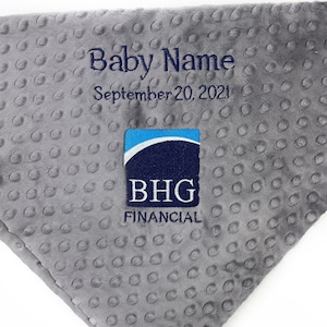 Minky Baby Blanket, Personalized Corporate Gift BHG Logo, Personalizable Minky Baby Blanket image 1