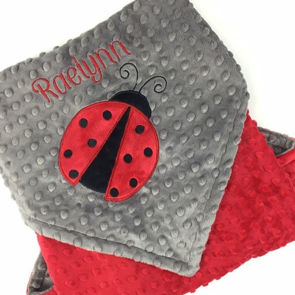 Soft Baby Blanket, Personalized Minky Blanket, Red Ladybug, Plush Minky Gift, Baby Shower Gift, Birthday Gift for Girls