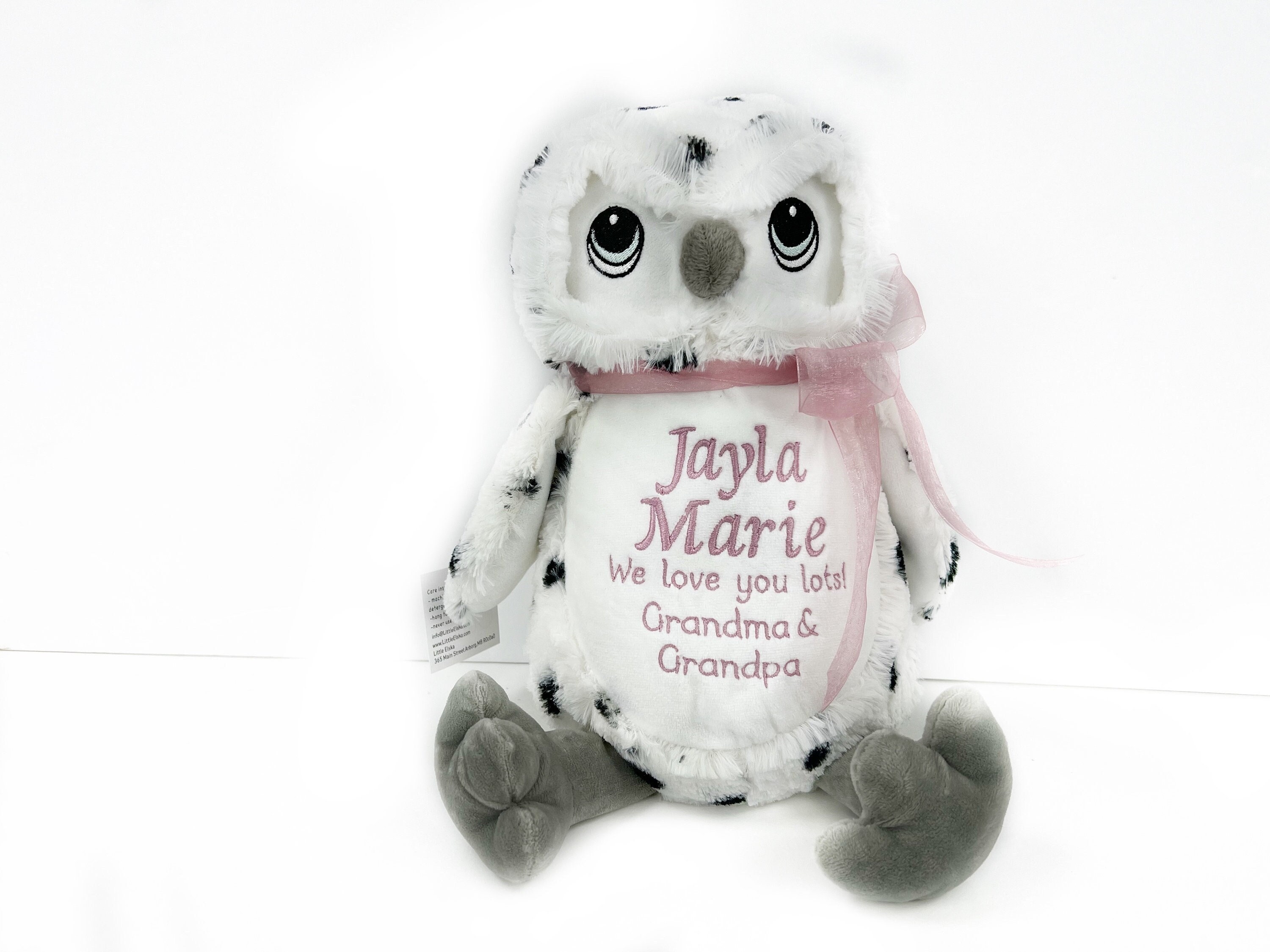 Personalized Stuffed Animal Owl, Embroidered name, birth stats or a message, Birthday Gift, Newborn 